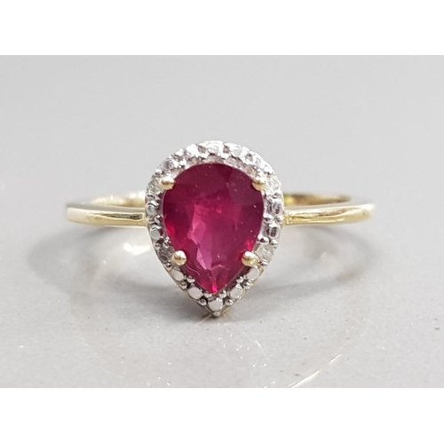 4 - SILVER GILT RING WITH RUBY AND DIAMONDS SIZE P1/2 2.4G GROSS