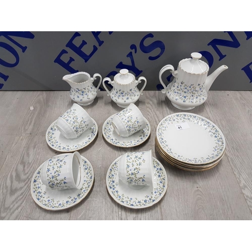 41 - ZAJECAR YUGOSLAVIA PART TEA SET INCLUDING 4 CUPS, 4 SAUCERS, 4 TEA PLATES,  TEA POT, CREAM JUG AND S... 