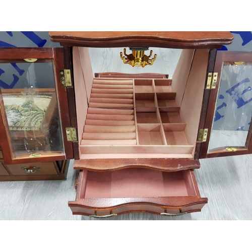 66 - WOODEN JEWELRY CABINET WITH JEWELLERY BOX