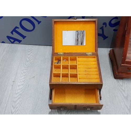 66 - WOODEN JEWELRY CABINET WITH JEWELLERY BOX