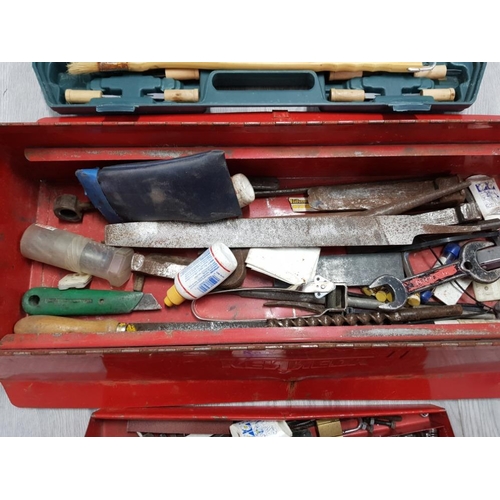 69 - METAL TOOLBOX WITH TOOLS AND BBQ SET IN BOX