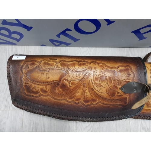 7 - HIGHLY DECORATIVE LEATHER RIFLE CASE WITH BIRD AND FLORAL PATTERN INSCRIBED JF AND MEXICO