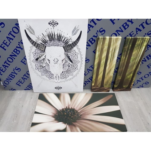 76 - 4 MODERN CANVASS PRINTS OF NATURE AND A RAM'S HEAD