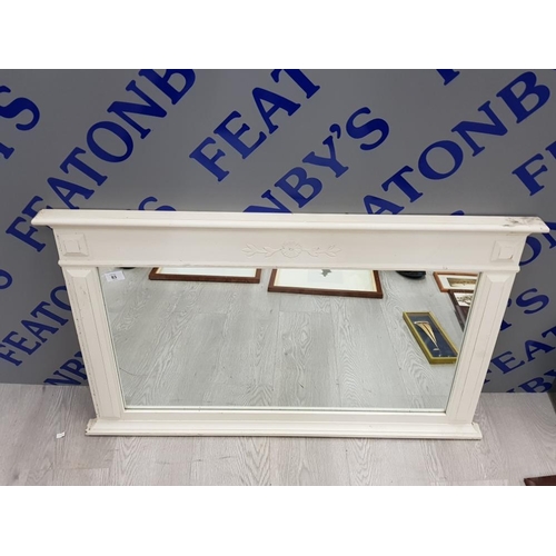 83 - DECORATIVE WOODEN OVER MANTLE MIRROR  100 X 61 CM