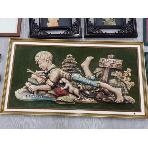 86 - LARGE COLLECTION OF FRAMED PRINTS,  DECORATIVE ORIENTAL STYLE ITEMS AND A PIECE OF WALL ART