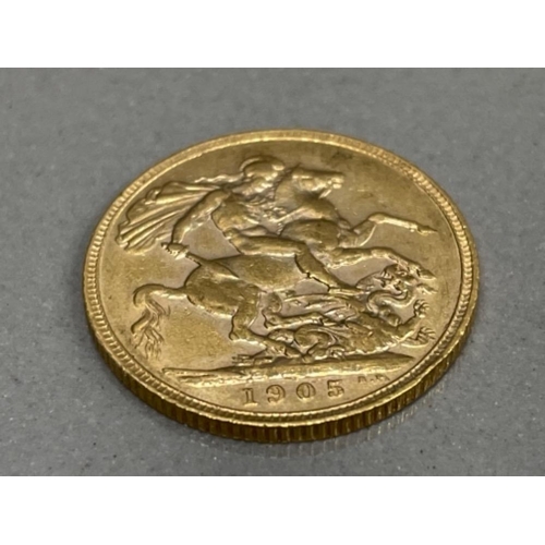 9 - 22CT GOLD 1905 FULL SOVEREIGN COIN