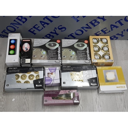 92 - LIGHTS FROM B AND Q AND HOMEBASE INCLUDING STARLIGHTS HALOGEN DOWNLIGHTS,  8 SOLAR  STAINLESS STEEL ... 