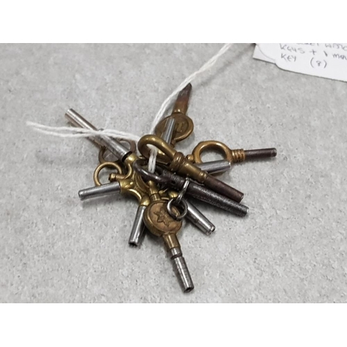 53 - 1 MULTI KEY TOGETHER WITH 7 OTHER SINGLE POCKET WATCH KEYS