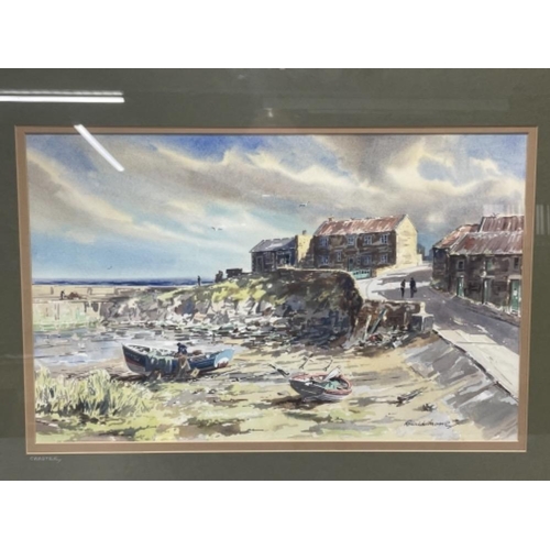 138 - BEAUTIFUL RONALD MOORE WATER COLOUR OF CRASTER 52CMS X 32CMS