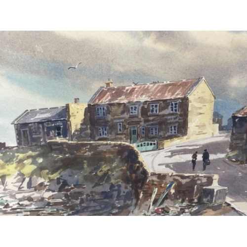 138 - BEAUTIFUL RONALD MOORE WATER COLOUR OF CRASTER 52CMS X 32CMS