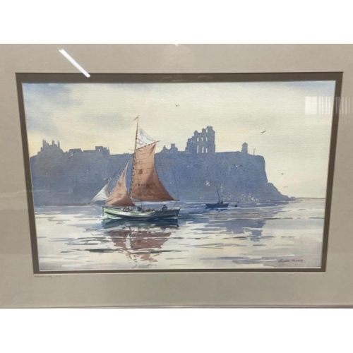 142 - RONALD MOORE WATER COLOUR OF TYNEMOUTH DATED 1900 64CMS X 35CMS