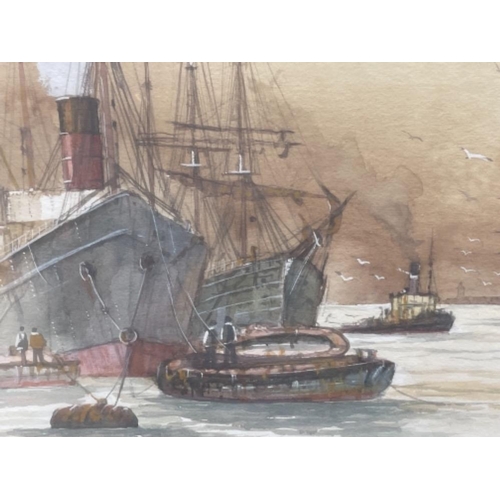 144 - FREDERICK TORDOFF 1939 -  WATER COLOUR ON THE TYNE 46CMS X 32CMS