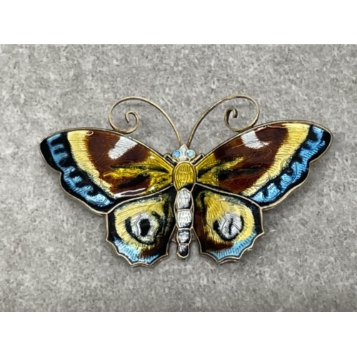 156 - VINTAGE DAVID ANDERSEN BUTTERFLY BROOCH GUILLOCHE ENAMEL UNDAMAGED CONDITION 60MM