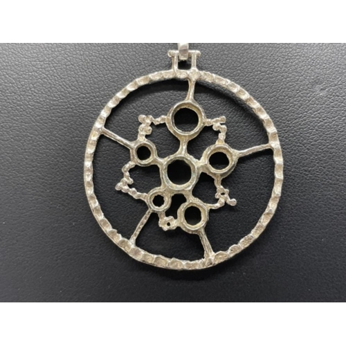 157 - ERIK DENNUNG SILVER BRUTALIST PENDANT MARKED 835 ERD 40MM WITH STERLING SILVER CHAIN