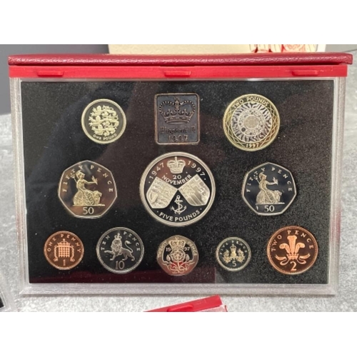 170 - 3 ROYAL MINT PROOF YEARLY COINS SETS DELUX RED 1995 1997 AND 1998 ORIGINAL CASES AND CERTIFICATES