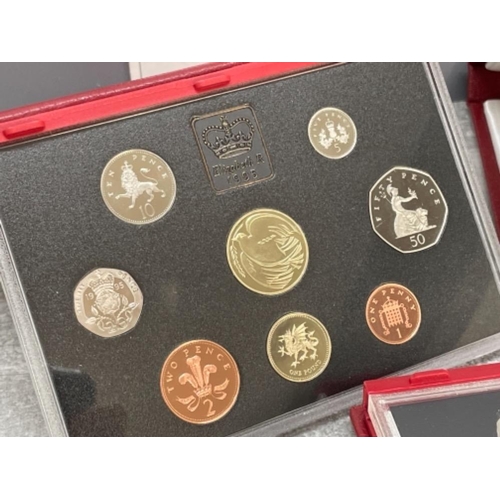 170 - 3 ROYAL MINT PROOF YEARLY COINS SETS DELUX RED 1995 1997 AND 1998 ORIGINAL CASES AND CERTIFICATES