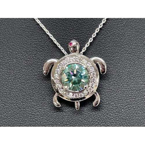 186 - BLUE MOISSANITE TURTLE PENDANT IN STERLING SILVER  2.35CTS