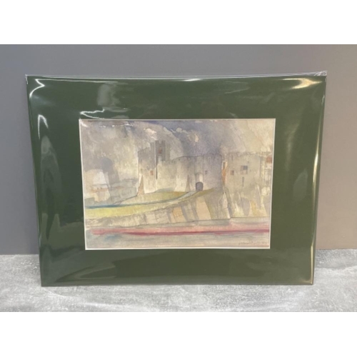 203 - LEONARD LEN EVETTS 1909-1997 WATER COLOUR CASTLE ON A HEADLAND 18CMS X 26CMS SIGNED AND DATED BOTTOM... 