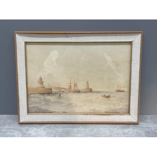 209 - NORMAN SEPTIMUS BOYCE 1895-1962 WATER COLOUR THE MOUTH OF THE TYNE 24CMS X 34CMS SIGNED BOTTOM RIGHT