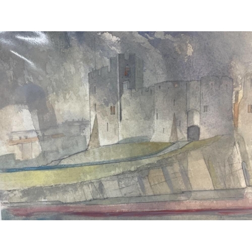 203 - LEONARD LEN EVETTS 1909-1997 WATER COLOUR CASTLE ON A HEADLAND 18CMS X 26CMS SIGNED AND DATED BOTTOM... 