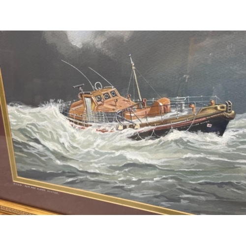 208 - RONALD MOORE 1927-1992 WATER COLOUR THE RNLB LIFEBOAT GUY AND CLARE HUNTER 30CMS X 40CMS SIGNED BOTT... 