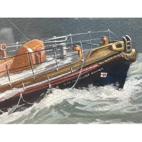 208 - RONALD MOORE 1927-1992 WATER COLOUR THE RNLB LIFEBOAT GUY AND CLARE HUNTER 30CMS X 40CMS SIGNED BOTT... 