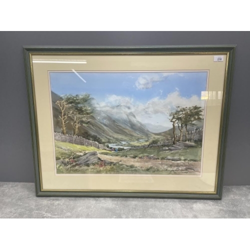 210 - GEORGE EDDIE LOWDON CONTEMPORARY WATER COLOUR A WALK IN THE FELLS 47CMS X 66CMS SIGNED BOTTOM RIGHT ... 