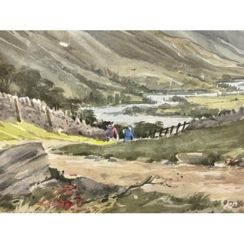 210 - GEORGE EDDIE LOWDON CONTEMPORARY WATER COLOUR A WALK IN THE FELLS 47CMS X 66CMS SIGNED BOTTOM RIGHT ... 