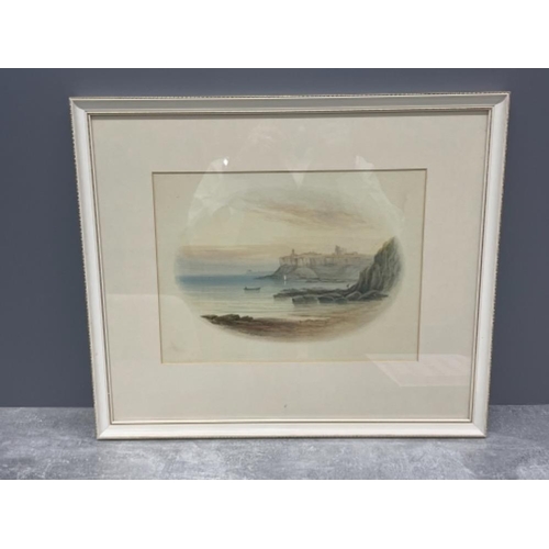 211 - GEORGE PELHAM DIXON 1859-1898 WATER COLOUR VIEW TOWARDS TYNEMOUTH HEADLAND 25CMS X 34CMS SIGNED AND ... 