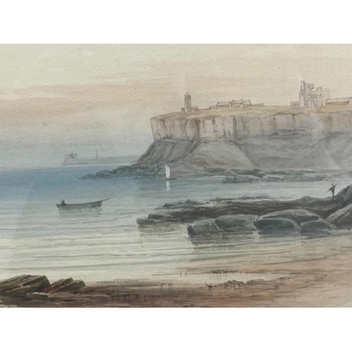 211 - GEORGE PELHAM DIXON 1859-1898 WATER COLOUR VIEW TOWARDS TYNEMOUTH HEADLAND 25CMS X 34CMS SIGNED AND ... 