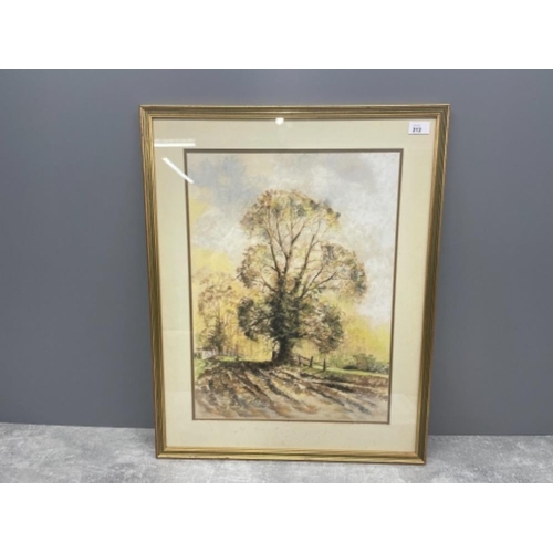 212 - GORDON LEES 1933- PASTELS FARMLAND LANDSCAPE LONELY TREE 55CMS X 41CMS SIGNED BOTTOM RIGHT