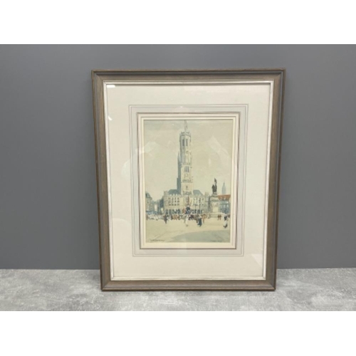 213 - VICTOR NOBLE RAINBIRD 1887-1936 WATER COLOUR A PROCESSION BRUGES 34CMS X 23CMS SIGNED BOTTOM LEFT