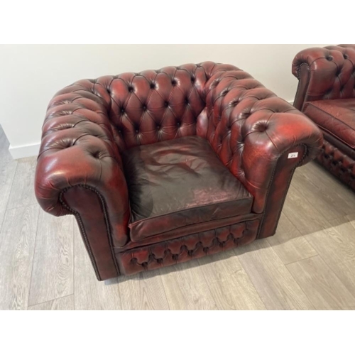 214 - CHESTERFIELD 3 SEATER SOFA AND A CHAIR OX BLOOD RED