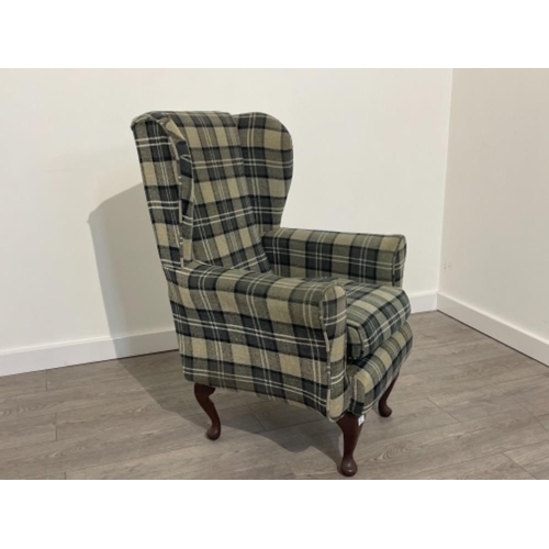 216 - TARTAN WING BACK CHAIR