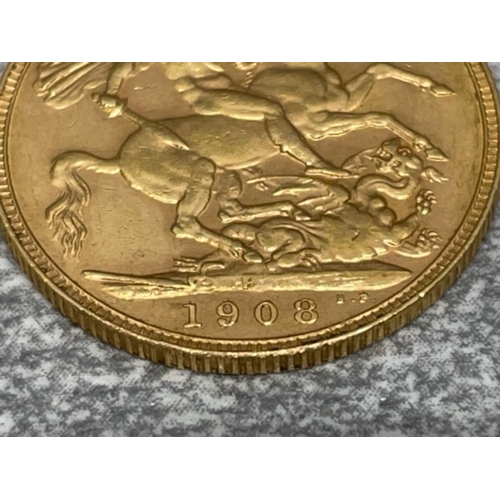 239 - 22CT GOLD 1908 FULL SOVEREIGN COIN STRUCK IN PERTH