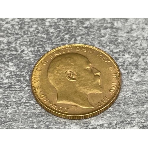 239 - 22CT GOLD 1908 FULL SOVEREIGN COIN STRUCK IN PERTH