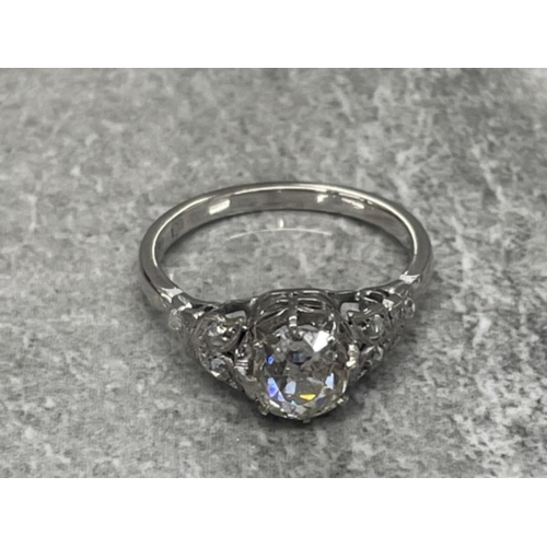 253 - ANTIQUE ART DECO 1.2CT OLD MINE CUT SOLITAIRE DIAMOND RING WITH PLATINUM AND 18CT GOLD BAND WITH ORI... 