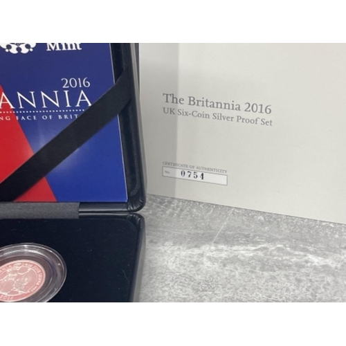 278 - COINS SILVER ROYAL MINT 2016 BRITANNIA SIX COIN SILVER PROOF SET COMPLETE IN BOX OF ISSUE WITH CERT