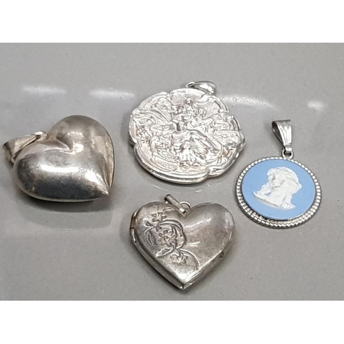 400 - 4 SILVER PENDANTS 2 HEARTS 1 CAMEO AND 1 FAIRY LOCKET 28.4G GROSS