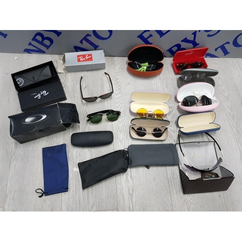 85 - 14 PAIRS OF DESIGNER SUNGLASSES IN CASES INCLUDES 3 PAIRS OF RAY-BANS, OCCHIALI AND A PAIR OF OAKLEY... 