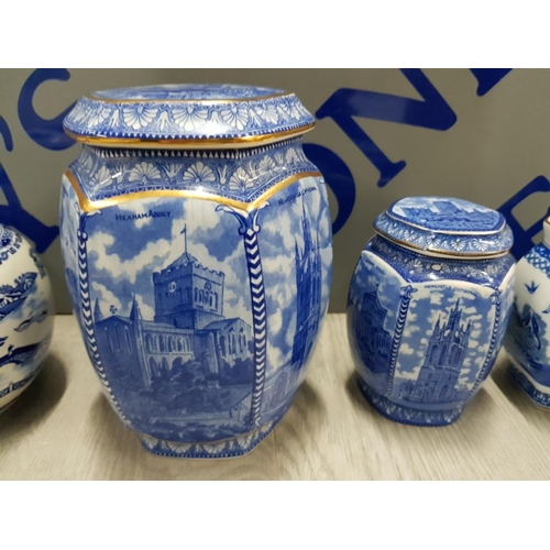 111 - COLLECTION OF RINGTONS TEA BISCUIT JARS FEATURING CASTLES AND MILLENNIUM CATHEDRALS, ALSO TO INCLUDE... 