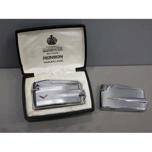 119 - 2 RONSON LIGHTERS INCLUDES 1 VARAFLAME IN ORIGINAL CASE AND BOX WITH 1 OTHER