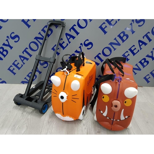 32 - 2 TRUNKI GRUFFALO CHILDRENS RIDE ON SUITCASES WITH SMALL LUGGAGE CARRIER