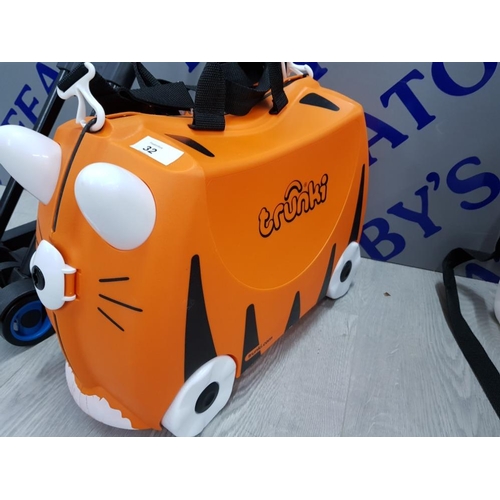 32 - 2 TRUNKI GRUFFALO CHILDRENS RIDE ON SUITCASES WITH SMALL LUGGAGE CARRIER