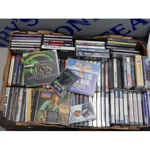 33 - LARGE COLLECTION OF CASSETTE TAPES, DVDS AND 3 VINTAGE RECORDS