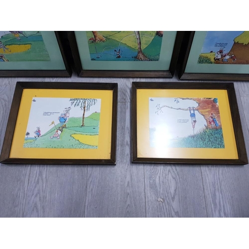 43 - 5 FRAMED PRINTS OF GOLFING HUMOUROUS SCENES SIGNED BY TREN