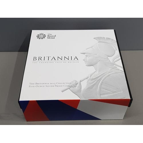 50 - UK 2015 BRITANNIA 5 OUNCE SILVER PROOF IN CASE OF ISSUE WITH CERTIFICATE