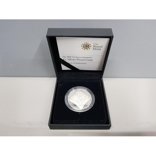 51 - UK ROYAL MINT 2008 5 POUND QUEEN ELIZABETH 1ST SILVER PROOF COIN IN CASE OF ISSUE WITH CERTIFICATES