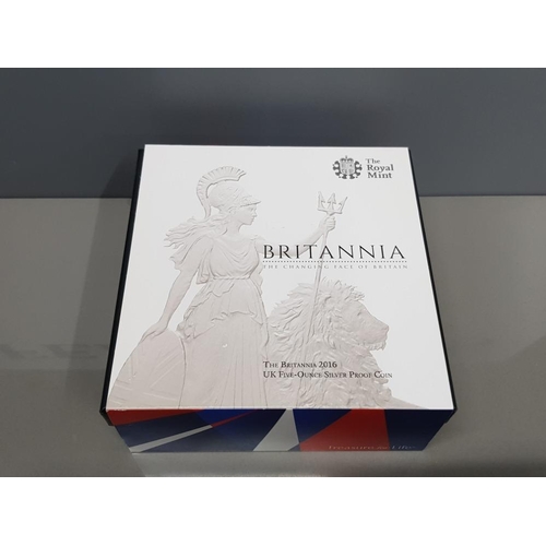 53 - UK 2016 BRITANNIA 5 OUNCE SILVER PROOF IN CASE OF ISSUE WITH CERTIFICATE