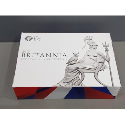 55 - UK 2013 BRITANNIA SILVER PROOF YEAR SET COMPLETE WITH 5 COINS IN CASE AND BOX OF ISSUE WITH CERTIFIC... 